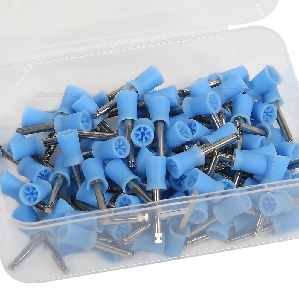 100pcs Dental Firm Prophy Cup Rubber Polish Brush Blue Polishing Head